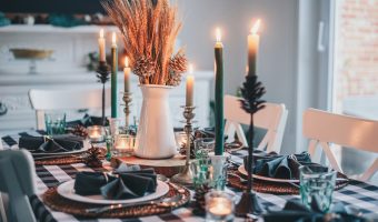 white candles on round table